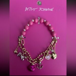 BETSEY JOHNSON Mermaid Jewels Pink Tones Ocean Life-Themed Stretch Bracelet NWT